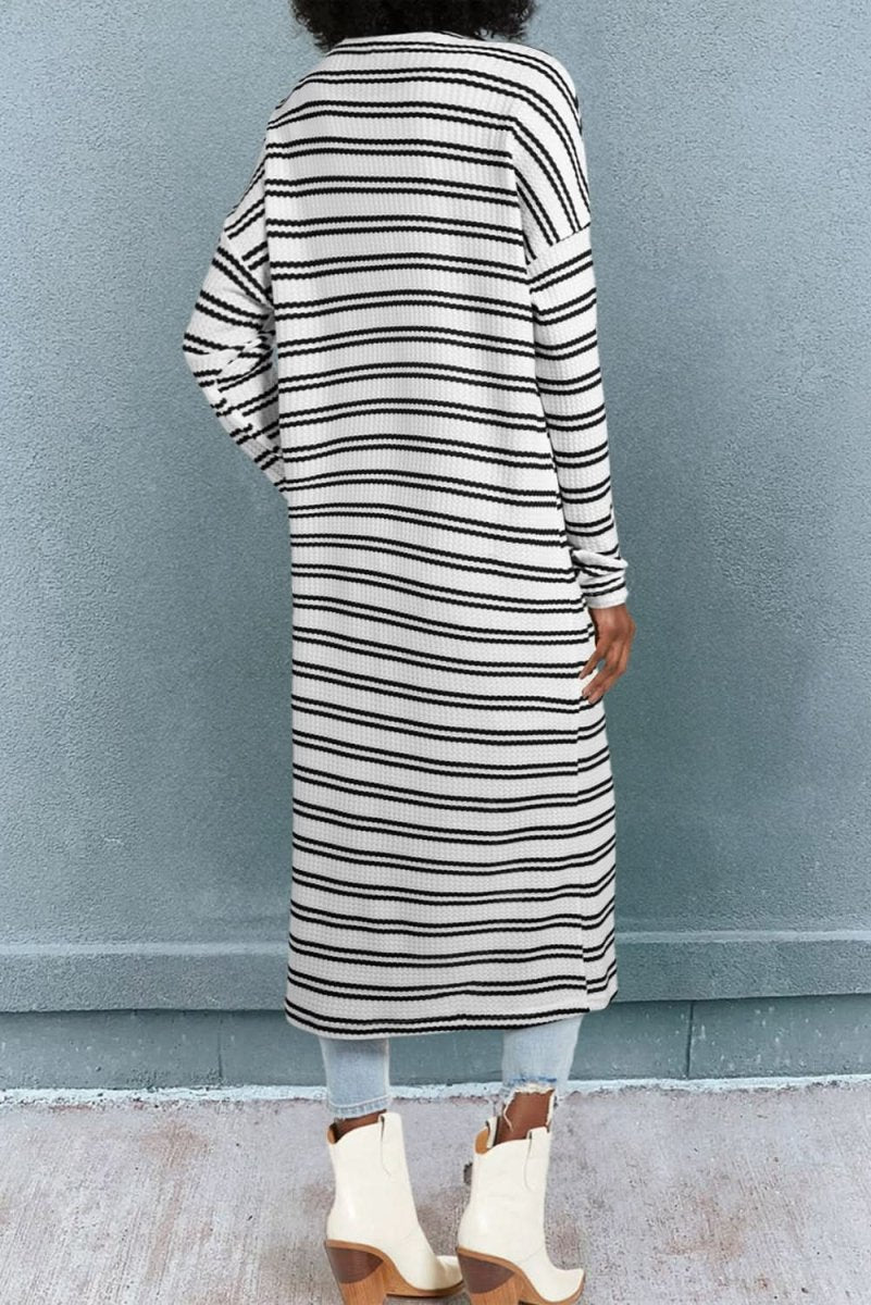 Black Striped Longline Open Duster Cardigan - Love Salve
